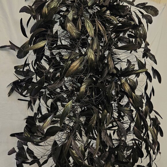 Huge Marlene Dietrich black vintage feather boa stripped coq feathers free ship - Picture 5 of 11